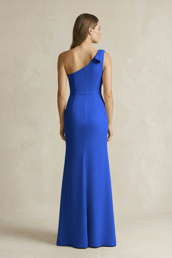 One - Shoulder Sheath Satin Long Bridesmaid Dress in Royal Blue - KISS BRIDAL Bridesmaid Dresses