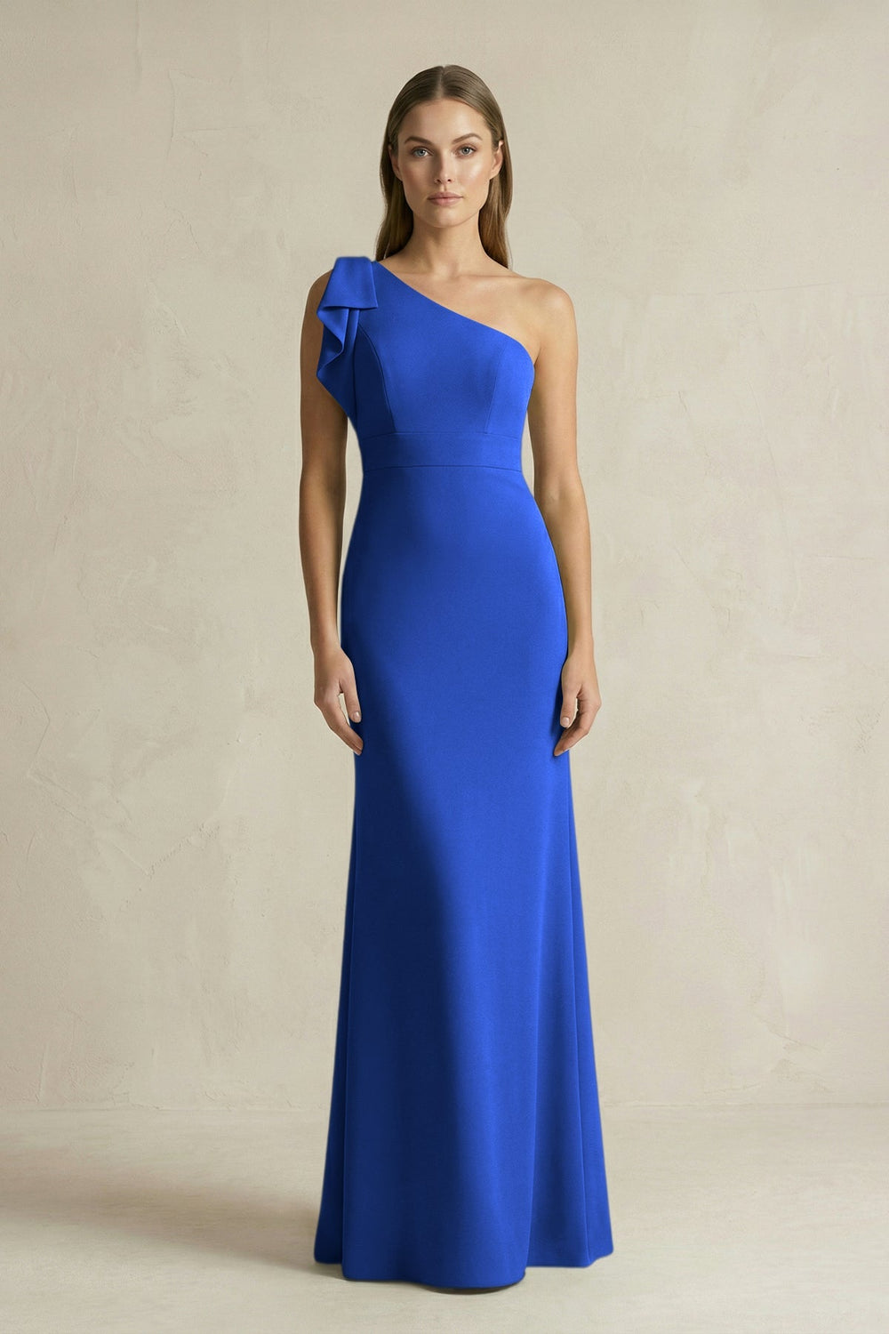 One - Shoulder Sheath Satin Long Bridesmaid Dress in Royal Blue - KISS BRIDAL Bridesmaid Dresses
