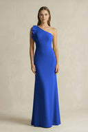 One - Shoulder Sheath Satin Long Bridesmaid Dress in Royal Blue - KISS BRIDAL Bridesmaid Dresses