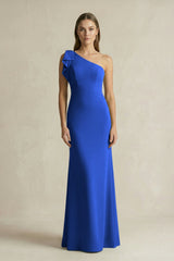 One - Shoulder Sheath Satin Long Bridesmaid Dress in Royal Blue - KISS BRIDAL Bridesmaid Dresses