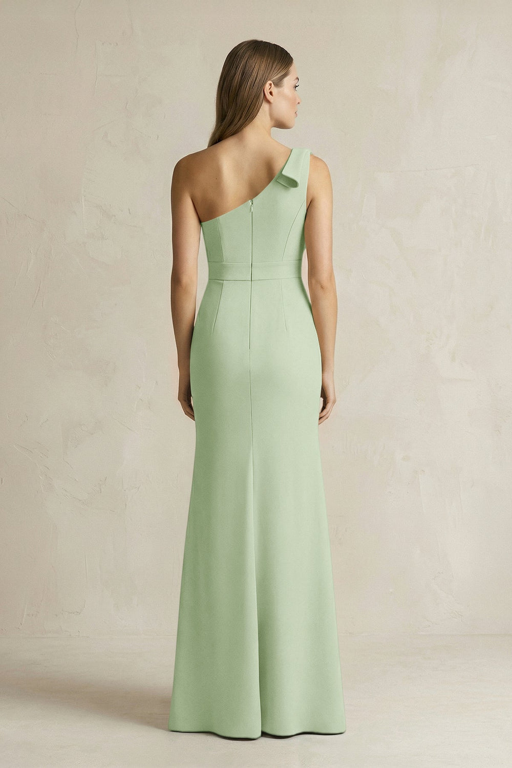 One - Shoulder Sheath Satin Long Bridesmaid Dress in Sage - KISS BRIDAL Bridesmaid Dresses