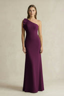 One - Shoulder Sheath Satin Long Bridesmaid Dress in Sangria - SHE IS ME Bridesmaid Dresses