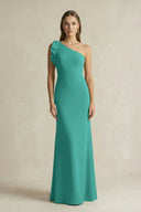 One - Shoulder Sheath Satin Long Bridesmaid Dress in Sea Glass - KISS BRIDAL Bridesmaid Dresses
