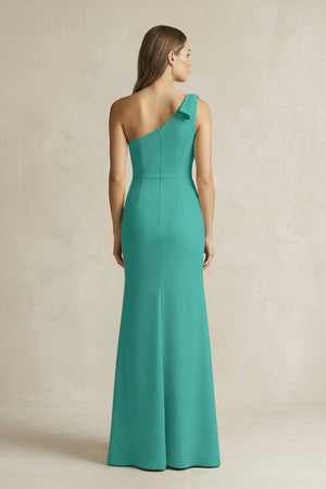 One - Shoulder Sheath Satin Long Bridesmaid Dress in Sea Glass - KISS BRIDAL Bridesmaid Dresses