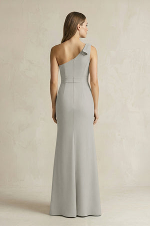 One - Shoulder Sheath Satin Long Bridesmaid Dress in Silver - SHE IS ME Bridesmaid Dresses