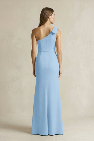 One - Shoulder Sheath Satin Long Bridesmaid Dress in Sky Blue - SHE IS ME Bridesmaid Dresses
