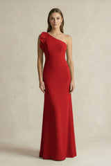 One - Shoulder Sheath Satin Long Bridesmaid Dress in Spice - KISS BRIDAL Bridesmaid Dresses