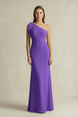 One - Shoulder Sheath Satin Long Bridesmaid Dress in Tahiti - KISS BRIDAL Bridesmaid Dresses