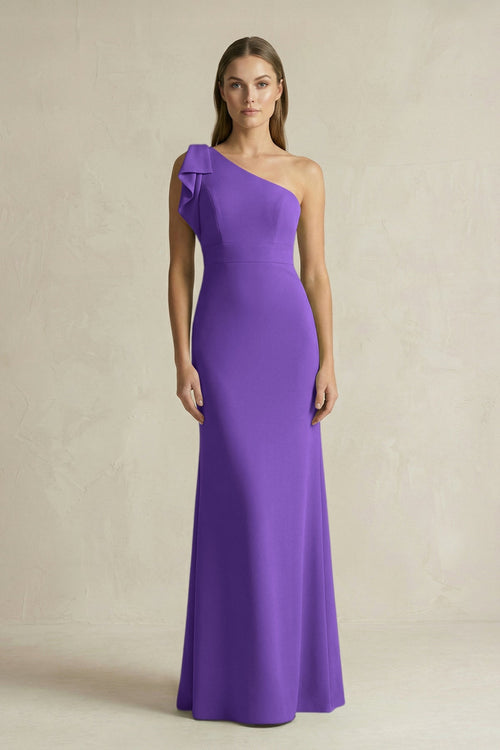One - Shoulder Sheath Satin Long Bridesmaid Dress in Tahiti - KISS BRIDAL Bridesmaid Dresses