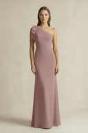 One - Shoulder Sheath Satin Long Bridesmaid Dress in Toffee - SHE IS ME Bridesmaid Dresses