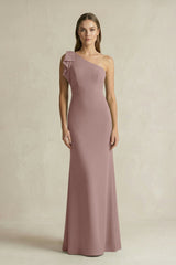 One - Shoulder Sheath Satin Long Bridesmaid Dress in Toffee - KISS BRIDAL Bridesmaid Dresses