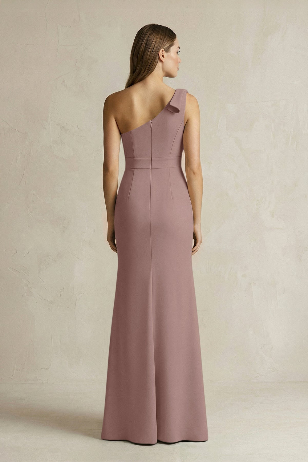 One - Shoulder Sheath Satin Long Bridesmaid Dress in Toffee - KISS BRIDAL Bridesmaid Dresses