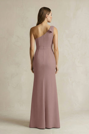 One - Shoulder Sheath Satin Long Bridesmaid Dress in Toffee - SHE IS ME Bridesmaid Dresses