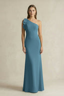 One - Shoulder Sheath Satin Long Bridesmaid Dress in Twilight - SHE IS ME Bridesmaid Dresses