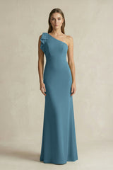 One - Shoulder Sheath Satin Long Bridesmaid Dress in Twilight - KISS BRIDAL Bridesmaid Dresses