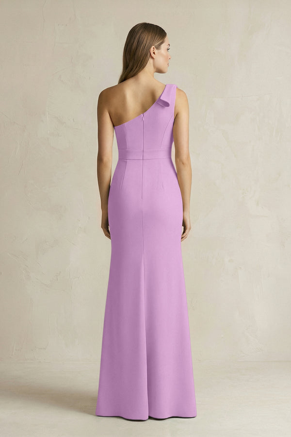 One - Shoulder Sheath Satin Long Bridesmaid Dress in Vintage Mauve - KISS BRIDAL Bridesmaid Dresses