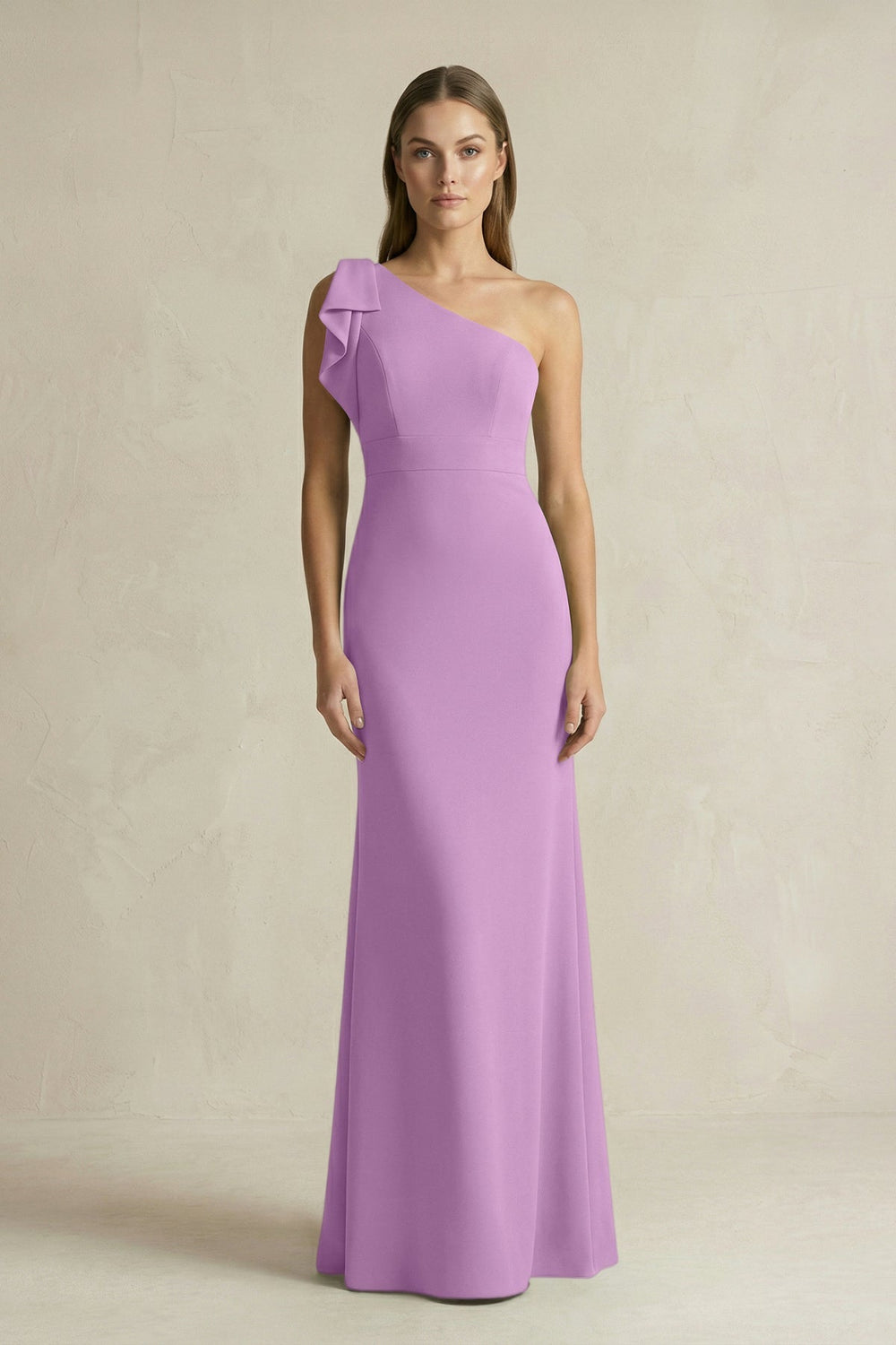 One - Shoulder Sheath Satin Long Bridesmaid Dress in Vintage Mauve - KISS BRIDAL Bridesmaid Dresses