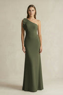 One - Shoulder Sheath Satin Long Bridesmaid Dress in Willow Green - SHE IS ME Bridesmaid Dresses