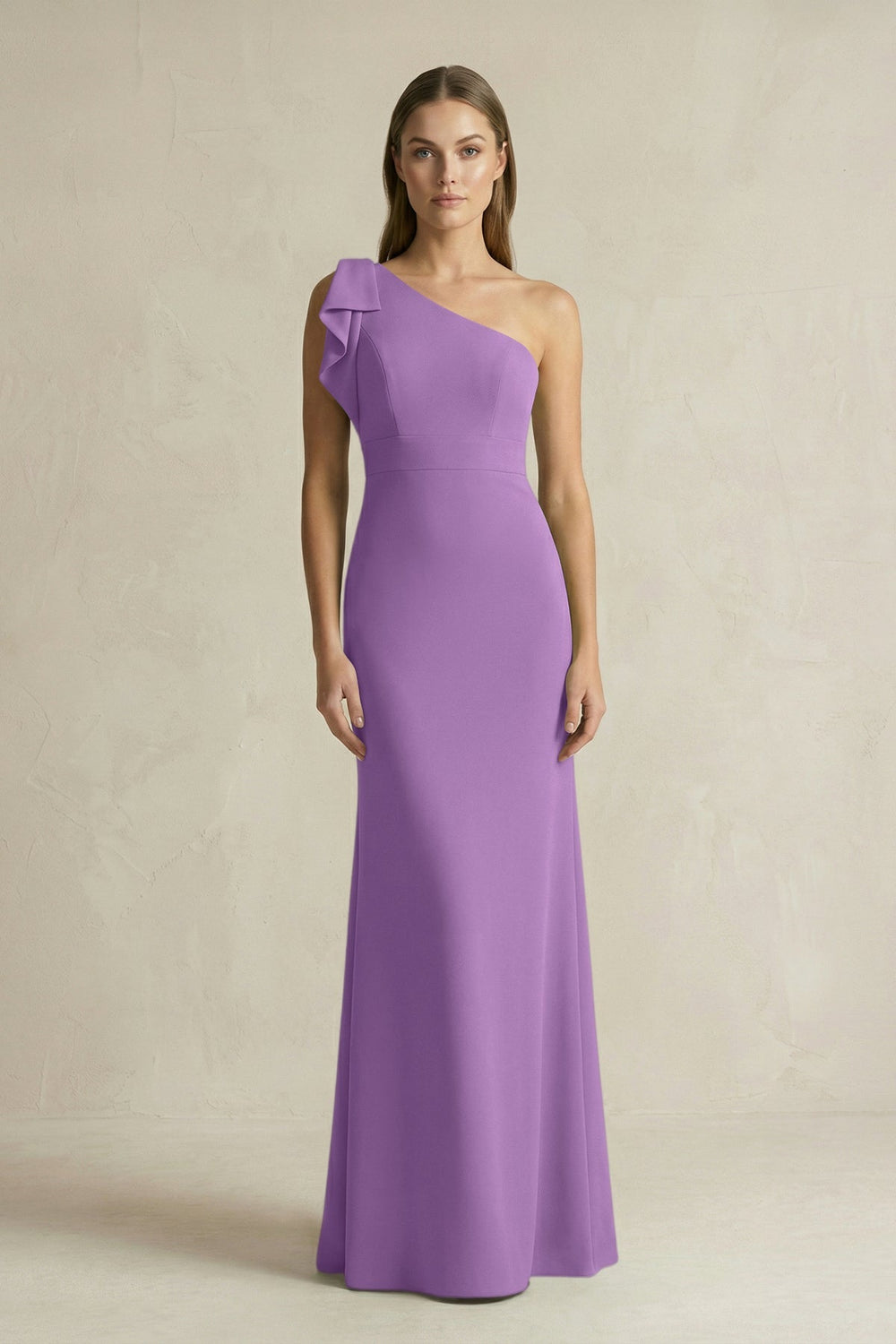 One - Shoulder Sheath Satin Long Bridesmaid Dress in Wisteria - KISS BRIDAL Bridesmaid Dresses