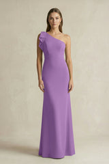 One - Shoulder Sheath Satin Long Bridesmaid Dress in Wisteria - KISS BRIDAL Bridesmaid Dresses