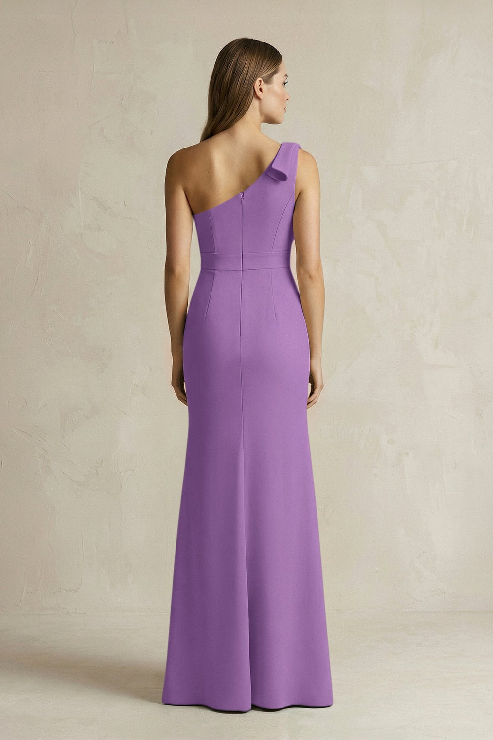 One - Shoulder Sheath Satin Long Bridesmaid Dress in Wisteria - KISS BRIDAL Bridesmaid Dresses