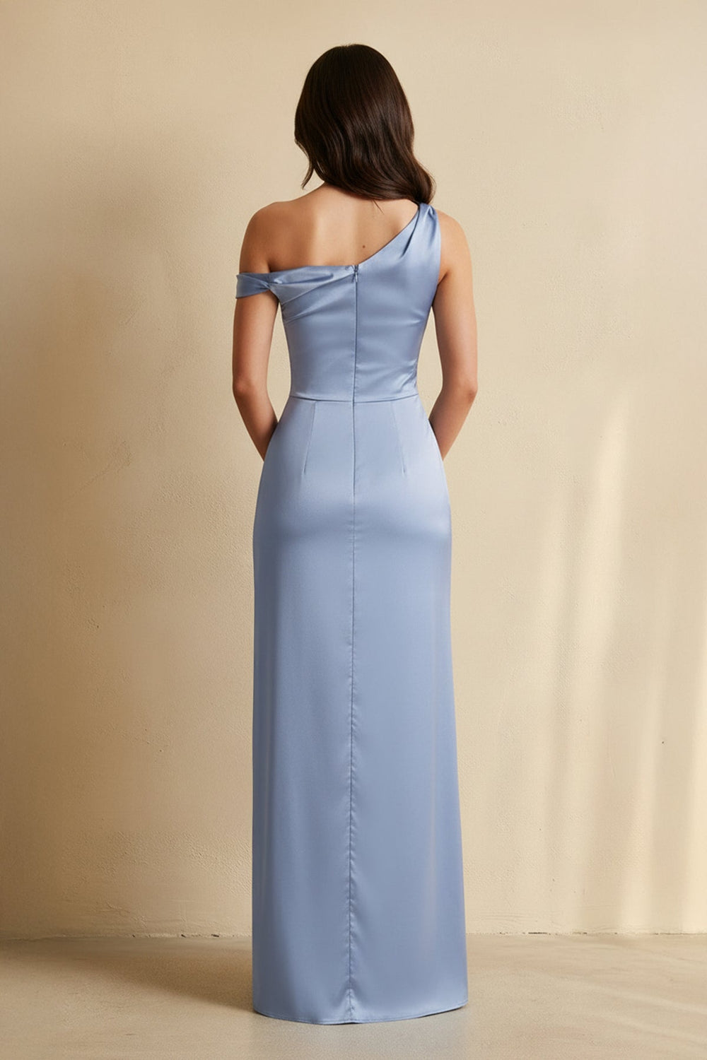 One Shoulder Slit Maxi Dress in Steel Blue - SHE IS ME