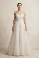 Organza Appliqued Sweetheart A - Line Corset Wedding Gown in Ivory - SHE IS ME Wedding Dresses