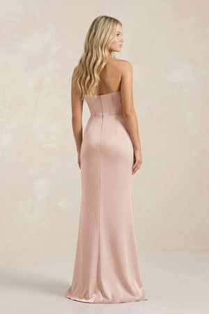 Pale Blush Cowl Neck Sheath Satin Bridesmaid Dress With Detachable Sleeves | KISSBRIDAL