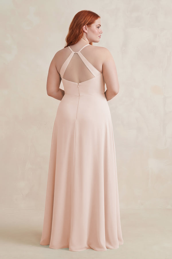 Pale Blush Ruched Sheath Chiffon Bridesmaid Dress (2) | KISSBRIDAL