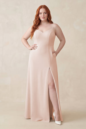Pale Blush Ruched Sheath Chiffon Bridesmaid Dress | KISSBRIDAL