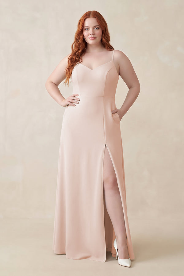 Pale Blush Ruched Sheath Chiffon Bridesmaid Dress | KISSBRIDAL