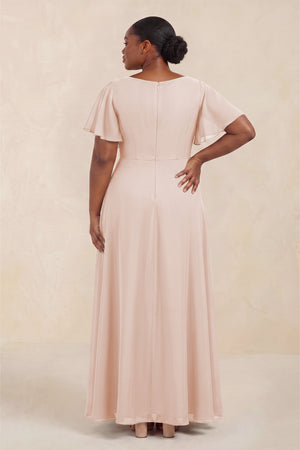 Pale Blush Short Sleeves Bateau A-Line Chiffon Bridesmaid Dress (4) [sizeplus] | KISSBRIDAL