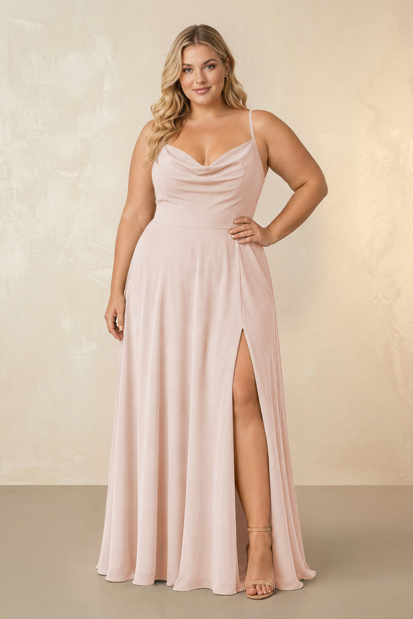 Pale Blush Spaghetti Straps Chiffon A-Line Bridesmaid Dress [sizeplus] | KISSBRIDAL