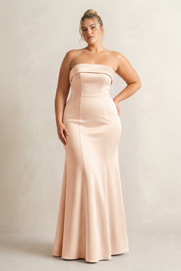 Pale Blush Strapless Satin Mermaid Bridesmaid Dress (3) [sizeplus] | KISSBRIDAL