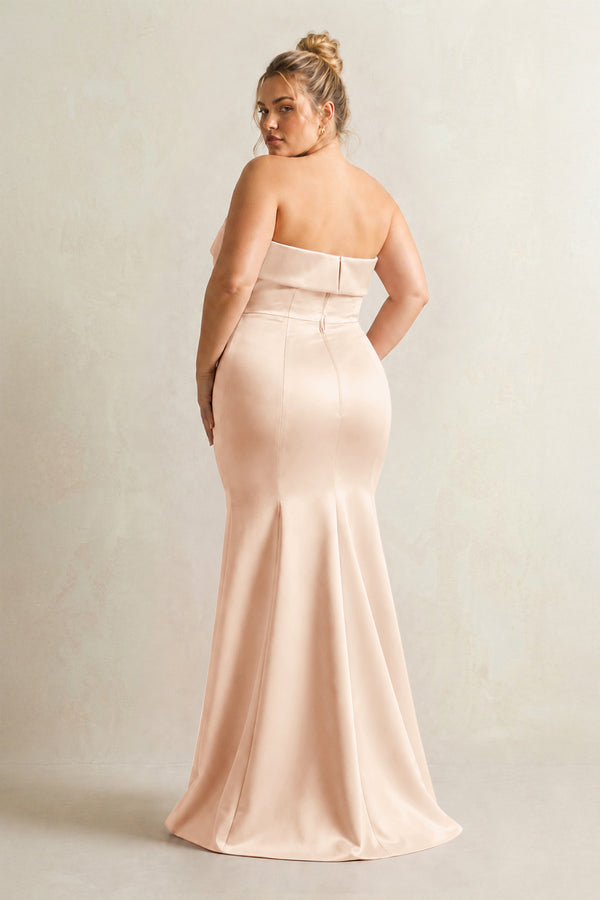 Pale Blush Strapless Satin Mermaid Bridesmaid Dress (4) [sizeplus] | KISSBRIDAL