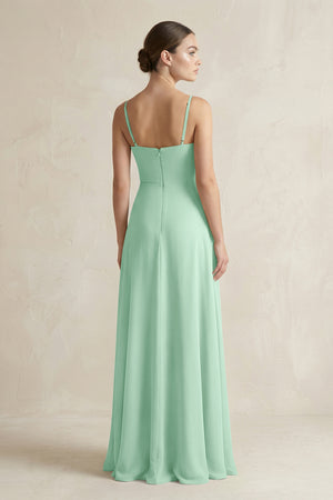 Pale Pistachio A-Line Chiffon Spaghetti Strap Bridesmaid Dress (2) | KISSBRIDAL