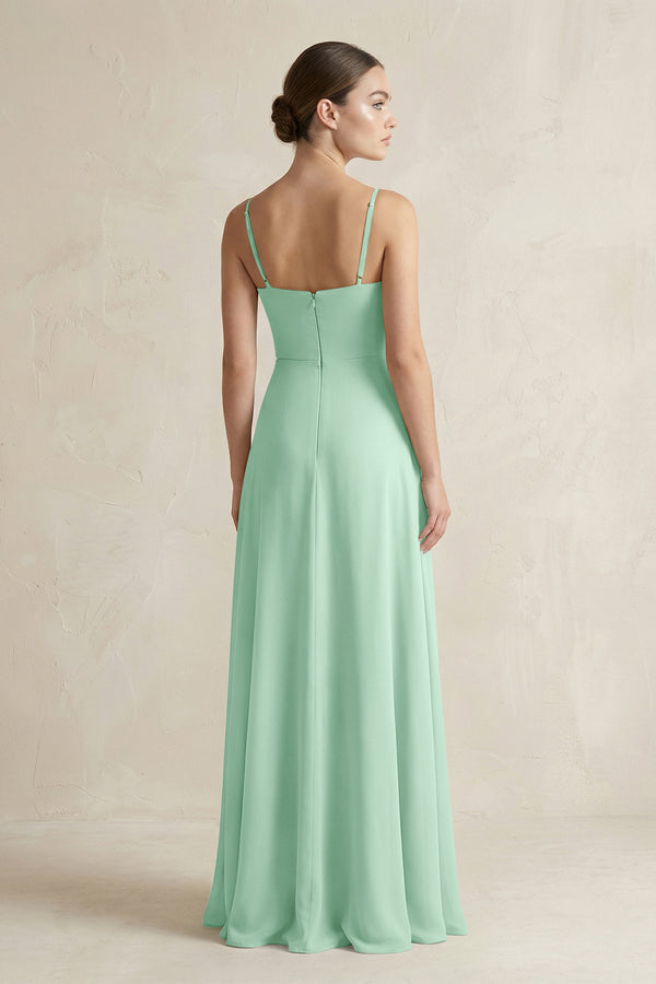 Pale Pistachio A-Line Chiffon Spaghetti Strap Bridesmaid Dress (2) | KISSBRIDAL