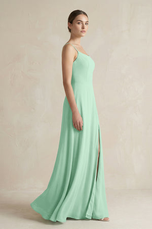 Pale Pistachio A-Line Chiffon Spaghetti Strap Bridesmaid Dress (3) | KISSBRIDAL