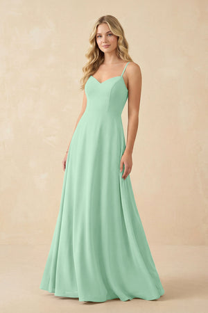 Pale Pistachio A-Line Chiffon Spaghetti Strap Bridesmaid Dress | KISSBRIDAL