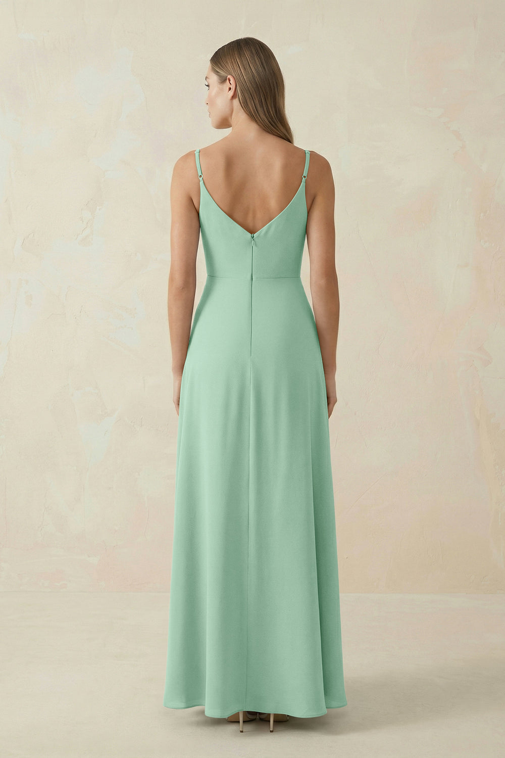 Cami Strap A-Line Chiffon Bridesmaid Dress in Pale Pistachio
