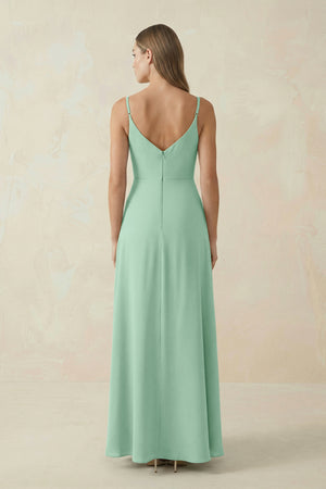 Pale Pistachio Cami Strap A-Line Chiffon Bridesmaid Dress (2) | KISSBRIDAL