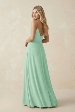 Pale Pistachio Cami Strap A-Line Chiffon Bridesmaid Dress with Slit (2) | KISSBRIDAL