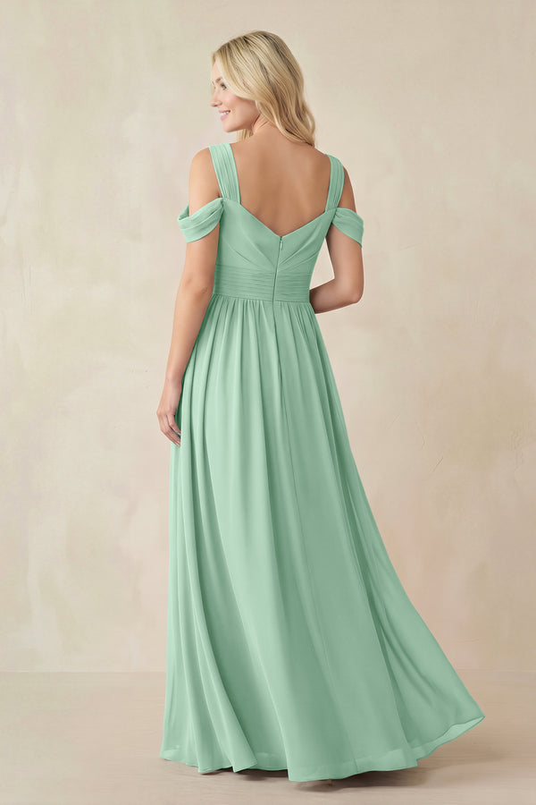 Pale Pistachio Chiffon A-Line Bridesmaid Dress with Slit (2) | KISSBRIDAL