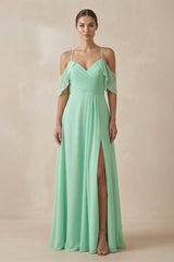 Chiffon A-Line Long Bridesmaid Dress in Pale Pistachio - KISS BRIDAL BRIDESMAID DRESSES