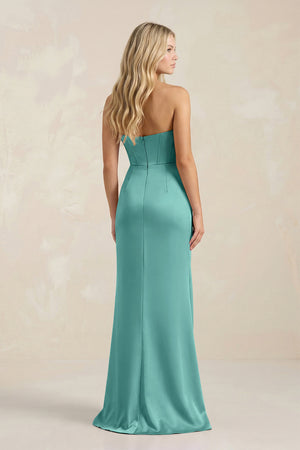 Pale Pistachio Cowl Neck Sheath Satin Bridesmaid Dress With Detachable Sleeves | KISSBRIDAL