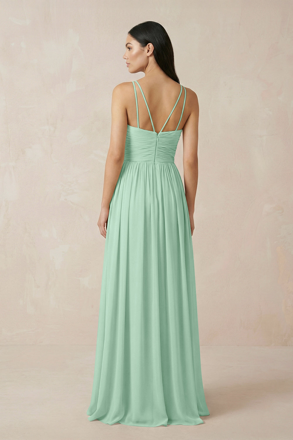 Halter Neck A-Line Chiffon Bridesmaid Dress in Pale Pistachio