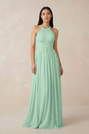Pale Pistachio Halter Neck A-Line Chiffon Bridesmaid Dress | KISSBRIDAL