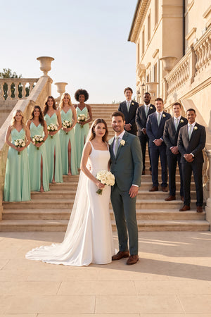 Pale Pistachio Halter Sheath Long Chiffon Bridesmaid Dress | KISSBRIDAL