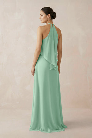 Pale Pistachio Halter Sheath Ruffled Chiffon Bridesmaid Dress (2) | KISSBRIDAL