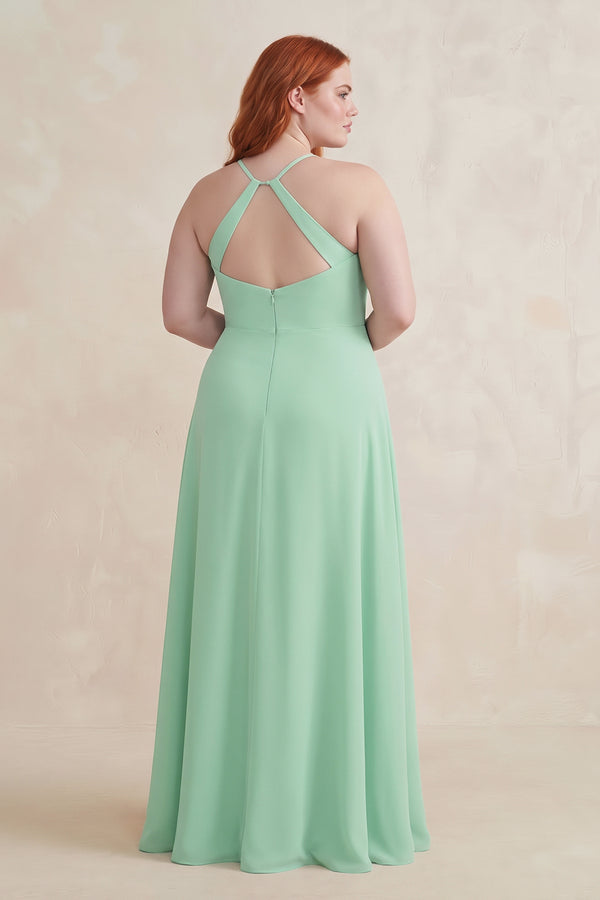 Pale Pistachio Ruched Sheath Chiffon Bridesmaid Dress (2) [sizeplus] | KISSBRIDAL